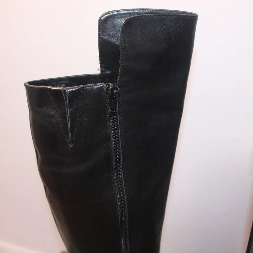 424 Lord & Taylor Black Leather Over the Knee Boots Women’s Size 6 Classic